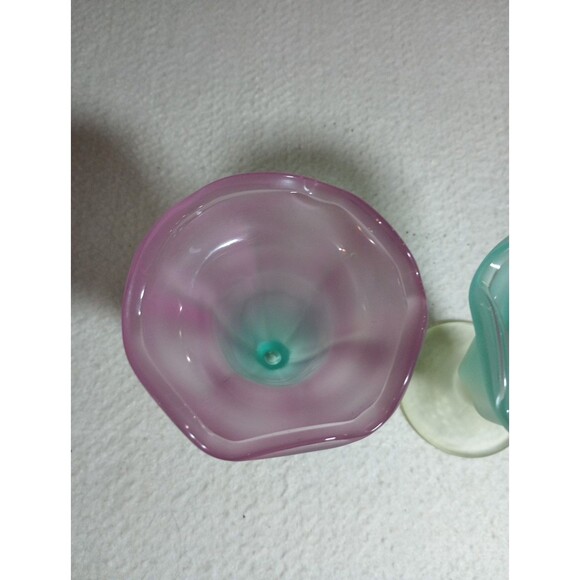 Set of 2 Frosted Sundae Glasses Green & Pink Ice Cream Dessert Cups Retro - Picture 11 of 15